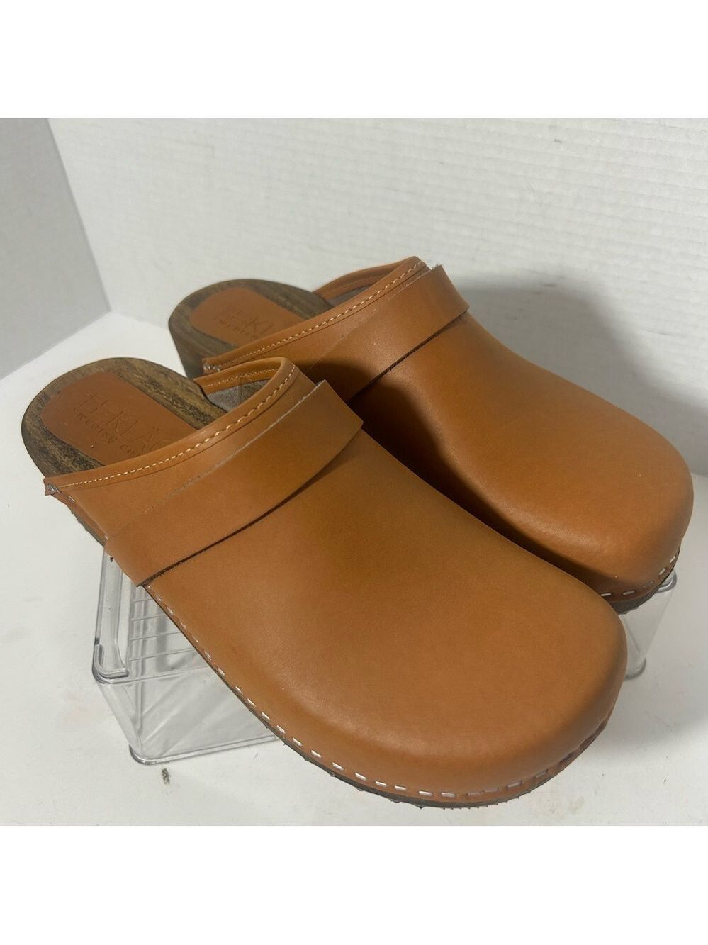 KLAGN Swedish Brown Leather Clogs Unisex Comfort Wooden Boho Festival